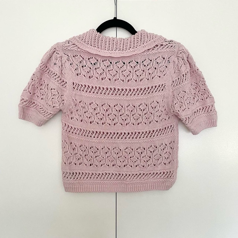 Zara | Pink lilac knitted short sleeve sweater collared top | Size M - Picture 5 of 7